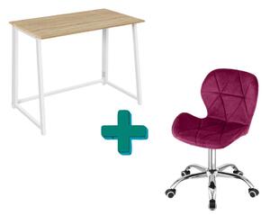 Set za pisarno – zložljiva pisalna miza ZARIMO 80×40 cm bela + pisarniški stol AVOLA VELVET vinsko rdeč