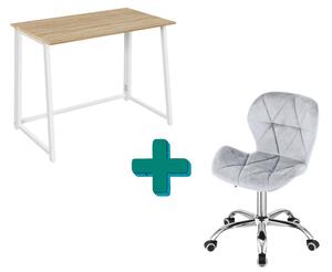 Set za pisarno – zložljiva pisalna miza ZARIMO 80×40 cm bela + pisarniški stol AVOLA VELVET svetlo siv