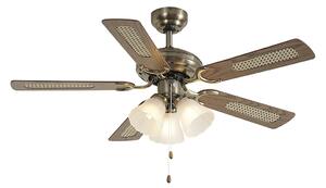 Medeninasti stropni ventilator z lesnim potiskom in ratanom 105 cm z vlečnim stikalom - Mistral Lia