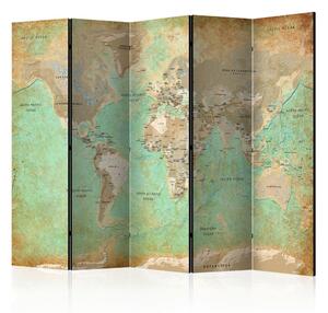 Artgeist Paravan Turquoise World Map, 5-Delni, Enostranski