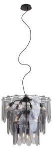 Art Deco Pendant Lamp Black with Smoke Glass Oval 14-Light - Mochan
