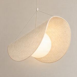 Lucande LED-visoka svetilka Tamani, bež, lan, dim to warm, zatemnjen, Bež, Dnevna soba / jedilnica, Tkanine / tekstil, Dizajn
