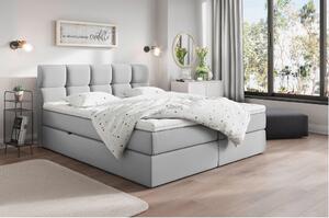 POSTELJA Z VZMETNICO 200 cm x 220 cm , les, tekstil, leseni material svetlo siva