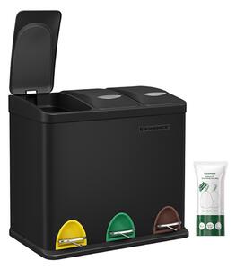 Koš za ločevanje odpadkov SORT 24l (3x8l), črna SongmicsHome