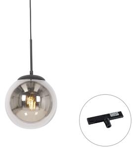 Art Deco viseča svetilka črna z dimljenim steklom vklj. 1-fazni tirni adapter - Slimline Flore