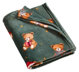 Temno zelena odeja z božičnim motivom 170x130 cm Christmas Tartan Teddy Bear – Catherine Lansfield