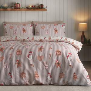 Enojna posteljnina v naravni barvi 135x200 cm Christmas Gingerbread Stripe – Catherine Lansfield