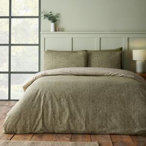 Zelena flanelna posteljnina za zakonsko posteljo 200x200 cm Brushed Herringbone – Catherine Lansfield