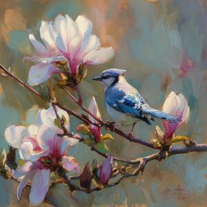 Tiskana slika na platnu 32x32 cm Bluejay & Blossom – Styler