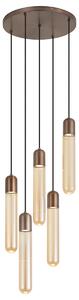 Art Deco Pendant Lamp Dark Bronze with Ribbed Glass 5-Light - Walcott