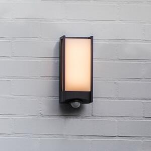 LUTEC Zunanja stenska svetilka QUBO z LED-senzorjem, temno siva, višina 27 cm, IP54, Siva, Aluminij, Sodobni