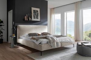 OBLAZINJENA POSTELJA 180 cm x 200 cm , leseni material, tekstil krem barve, črna