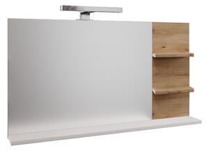 KONDELA Ogledalo z LED osvetlitvijo, bela/hrast artisan, CUBO CUB04