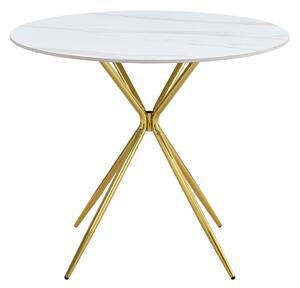 KONDELA Jedilna miza, beli marmor/gold krom zlata, premer 90 cm, MEKNER