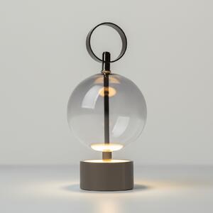 Maytoni LED namizna svetilka na baterije DOUBLE MOON, dimno siva, višina 25 cm, steklo, Siva, Dnevna soba / jedilnica, Steklo, Sodobni, Globus