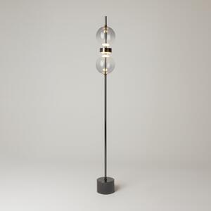 Maytoni LED-stoječa svetilka DOUBLE MOON, črna/dimno siva, višina 146 cm, zatemnjen, Siva, Dnevna soba / jedilnica, Steklo, Sodobni, Globus