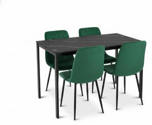 Jedilni set 1 + 4, črna miza RAMOD 100x60 cm marmorni dekor + zeleni stol TURIN s črnimi nogami