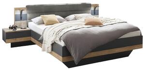 POSTELJNA GARNITURA 180 cm x 200 cm , tekstil, leseni material barve grafita, barve hrasta