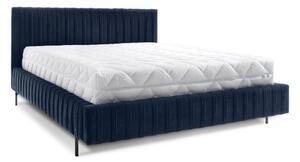 Temno modra oblazinjena zakonska postelja s prostorom za shranjevanje in z letvenim dnom 140x200 cm Plissa – ELTAP