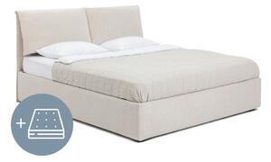 Bež oblazinjena zakonska postelja s prostorom za shranjevanje z vzmetnico in letvenim dnom 160x200 cm Thessa Pillow – Bonami Selection