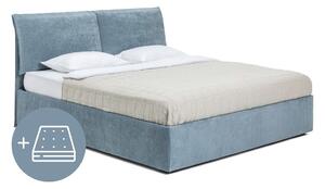Modra oblazinjena zakonska postelja s prostorom za shranjevanje z vzmetnico in letvenim dnom 160x200 cm Thessa Pillow – Bonami Selection