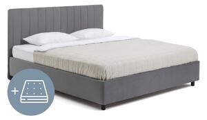 Siva oblazinjena zakonska postelja s prostorom za shranjevanje z vzmetnico in letvenim dnom 160x200 cm Myra Slim Line – Bonami Selection