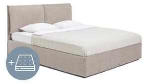 Sivorjava oblazinjena zakonska postelja s prostorom za shranjevanje z vzmetnico in letvenim dnom 160x200 cm Thessa Pillow – Bonami Selection
