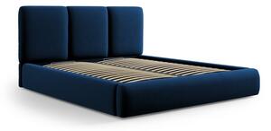 Temno modra žametna oblazinjena zakonska postelja s prostorom za shranjevanje in z letvenim dnom 200x200 cm Brody – Mazzini Beds