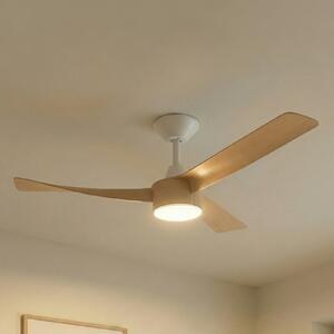 Lucande LED stropni ventilator Airona, bel/les, DC, tiho delovanje, z možnostjo, zatemnjen, Les, Dnevna soba / jedilnica, Plastika, Sodobni