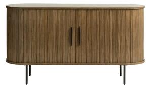 Rjava nizka komoda v hrastovem dekorju z drsnimi vrati 140x76 cm Nola – Unique Furniture