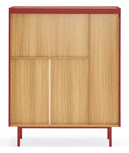 Rdeča visoka komoda v hrastovem dekorju 95x120 cm Arista – Teulat