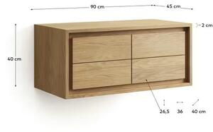 Rjava stenska omarica za pod umivalnik iz masivnega tika 90x40 cm Kenta – Kave Home