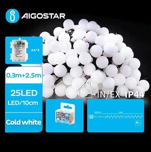 Aigostar - LED Zunanja veriga 25xLED/3xAA/8 funkcij 2,8 m IP44 hladno bela