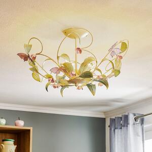 Luminex Stropna svetilka BUTTERFLY, krem/zelena/roza, nerjaveče jeklo, 5-svetilna, zatemnjen, Dnevna soba / jedilnica, Kovina, Florentinski