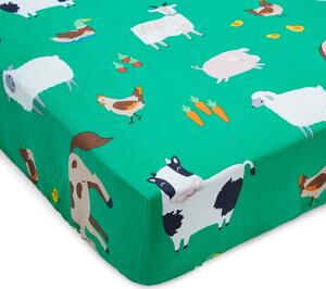 Zelena napenjalna otroška rjuha za posteljico 70x140 cm Farmyard Animals – Catherine Lansfield
