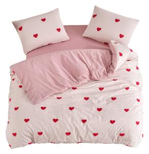 Rožnata 4-delna podaljšana posteljnina za zakonsko posteljo z rjuho 200x220 cm Red Heart – Mila Home