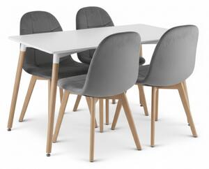 Jedilni set 1 + 4, bela miza ADRIA 120x80 cm + temno sivi žametni stol BORA