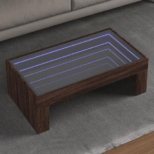 VidaXL Klubska mizica z neskončnimi LED rjavi hrast 90x50x30 cm