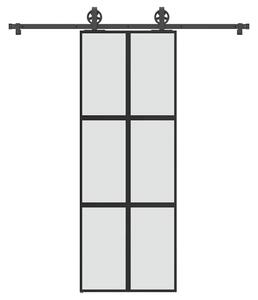 VidaXL Drsna vrata z opremo 76x205 cm kaljeno steklo in aluminij