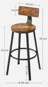 Barski stoli LUND z naslonjali, 2 kosa, 96x60x9cm, rjavo/črno Vasagle