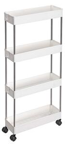 Regal na kolesih SLIM, 4 nivoji, 13,5x40x86cm, bel