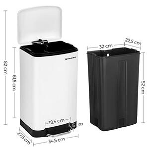 Koš za smeti s počasnim zapiranjem SLOW, 30l, bel SongmicsHome