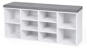 Omarica za čevlje s tapecirano klopjo GABI, 10 predalov, 104x30x48cm, bela/siva