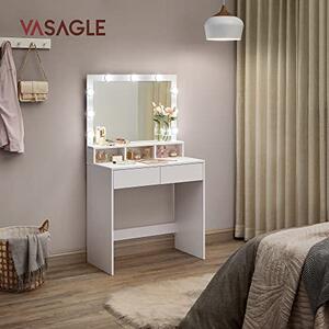 Toaletna mizica VANESA z velikim ogledalom in osvetlitvijo, 80x40x140cm, bela SongmicsHome