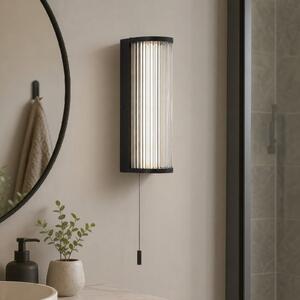 Searchlight LED-stenna svetilka Rue, črna, IP44, kovina, steklo, 3.000 K, zatemnjen, Črna, Kopalnica, Kovina