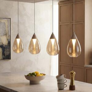 Searchlight LED-visoka svetilka Pear, 4-žarnica, dolga, bež, jantarno steklo, 3.000 K, zatemnjen, Bež, Dnevna soba / jedilnica, Steklo, Sodobni