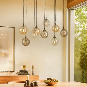 EMIBIG LIGHTING Obesna svetilka Glassy, 9-krilna, črna, grafit/jantar/prozorna, E14, zatemnjen, Črna, Dnevna soba / jedilnica, Kovina, Sodobni