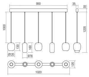 Redo 01-3481 - Lestenec na vrvici BOOM 5xGU10/10W/230V črna/zelena/rjava