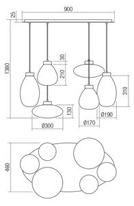 Redo 01-3212 - Lestenec na vrvici LUKE 6xE27/42W/230V črna