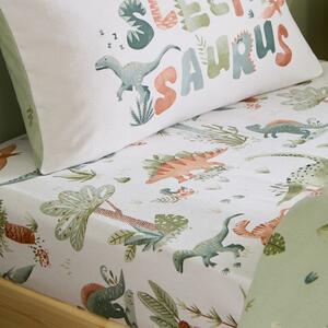 Kremno bela napenjalna enojna flanelna otroška rjuha 90x190 cm Brushed Sleepy Saurus Dino – Catherine Lansfield